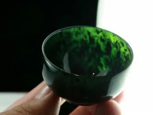 Chinese natural dark green jade bowl 3