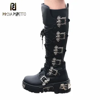 

Prova Perfetto Mature Street Style Solid Color Microfiber Women Thigh High Boots Metal Decoration Lace-Up Non-Slip Casual Shoes