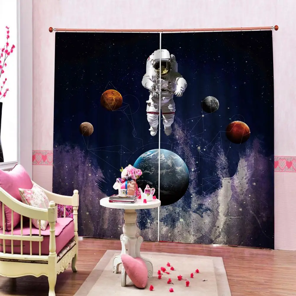 Luxury Stereo Custom 3D Curtain Astronaut Space Exploration Polyester Blackout Window Curtains For Living Room Bedroom Drapes | Дом и сад