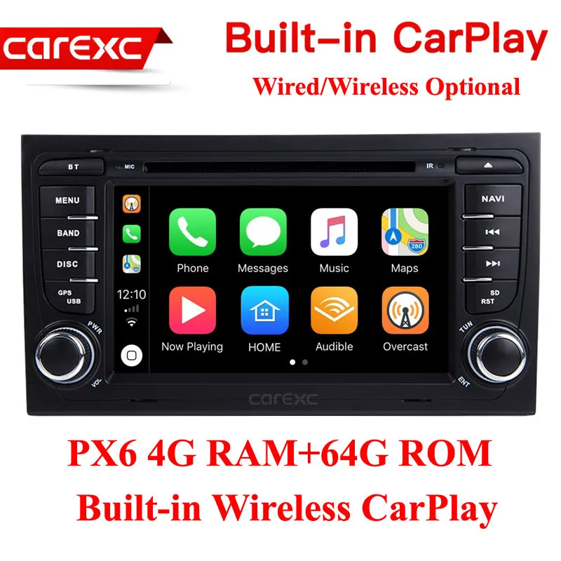 CarExc 2 din Android 9,0 радио Поддержка беспроводной CarPlay Muiltmedia DVD плеер с gps-навигатором для Audi A4 S4 RS4 2002-2008 SEAT EXEO - Цвет: PX6 64G ROM
