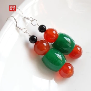 

Self Created 925 Silver Natural Agate Jade Beads Earrings Original DIY By Hand Accessories Green Bead Women Lucks Gifts Jewelry