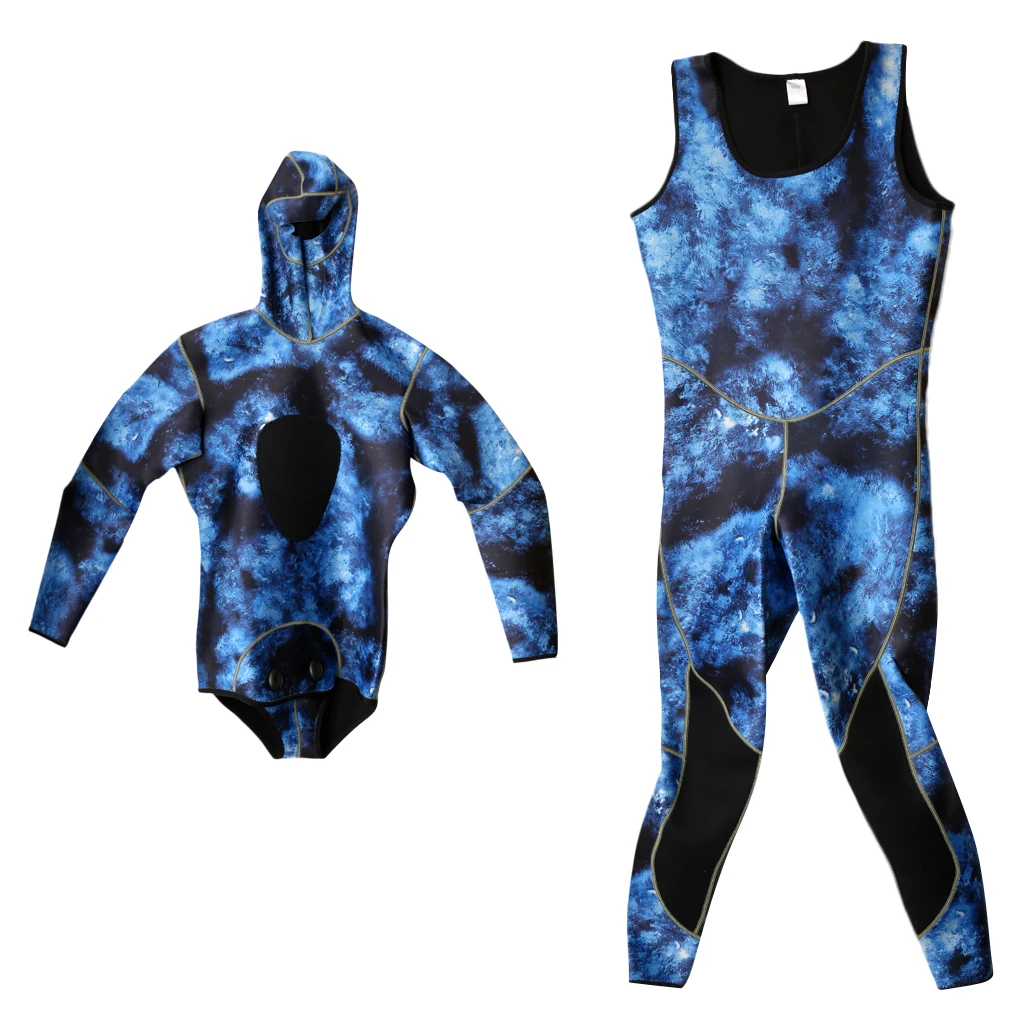 Mens Camo 3mm Neoprene Two-Piece Wetsuits Scuba Dive Surf Spearfishing Water Sports Wetsuit 