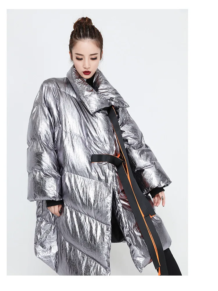 Max LuLu Роскошные корейские женские шикарные серебряные уличные женские зимние дутые куртки Длинные парки женские модные пальто размера плюс