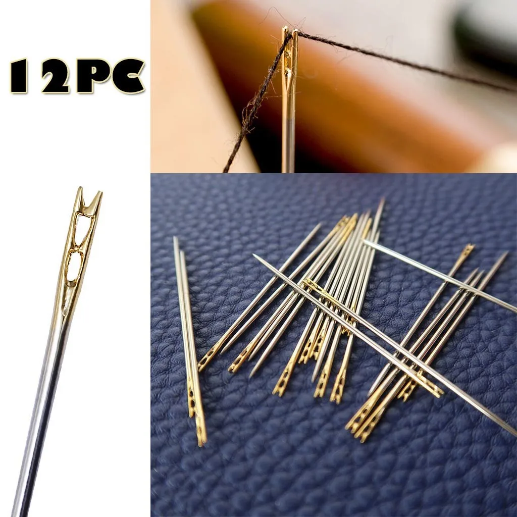 12PCS Thick Big Eye Sewing Self Threading Needles Embroidery Hand
