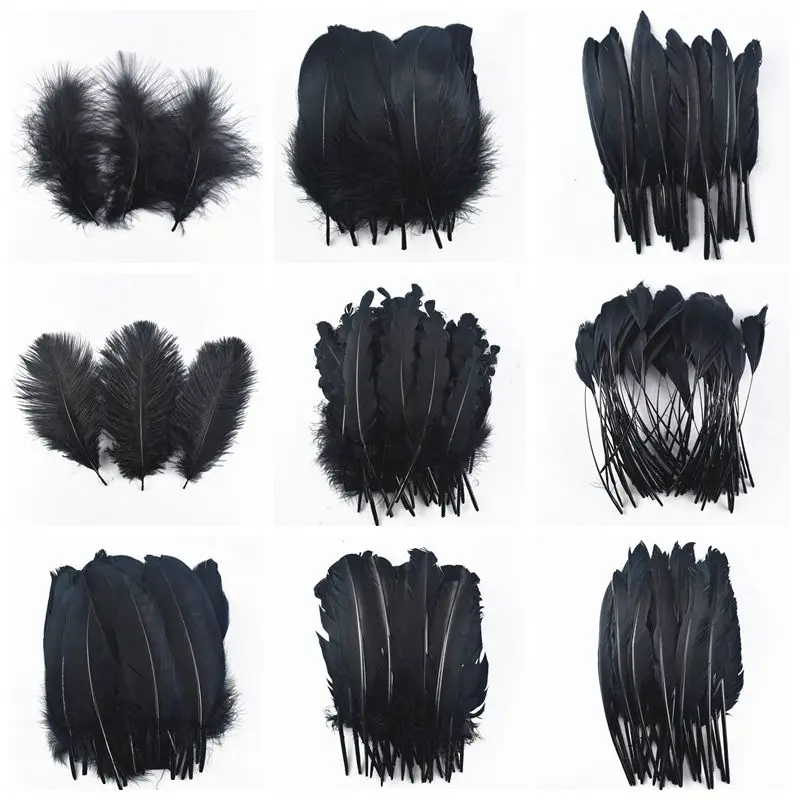 20pcs/Lot Dyed Black Feathers Rooster Goose for Jewelry Making Ostrich Pheasant Crafts Carnaval Assesoires | Дом и сад