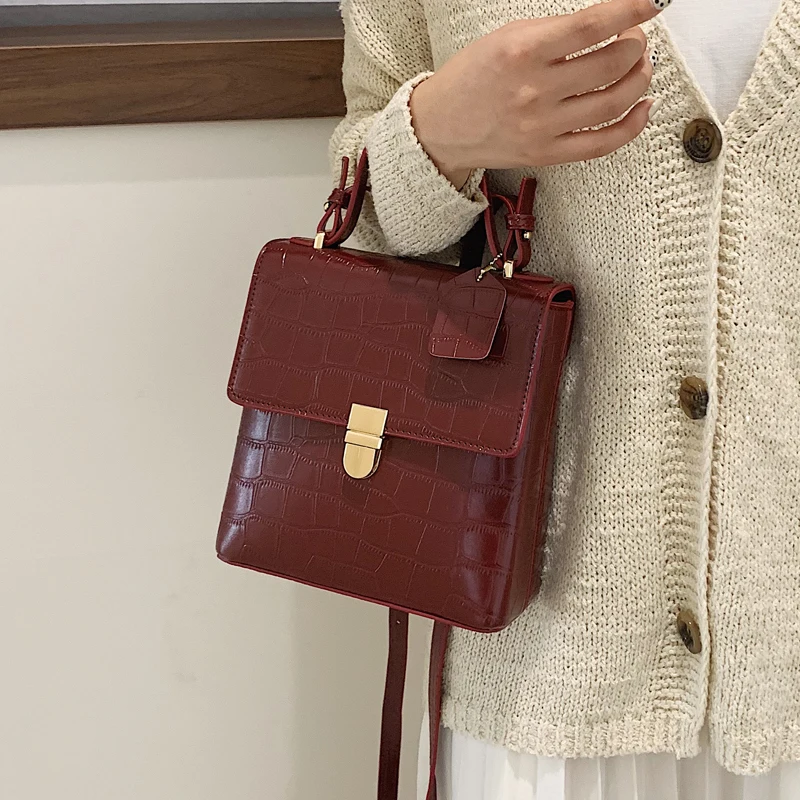 Vintage Fashion Stone pattern Tote bag New High Quality PU Leather Women's Designer Handbag Lock Shoulder Messenger Bag