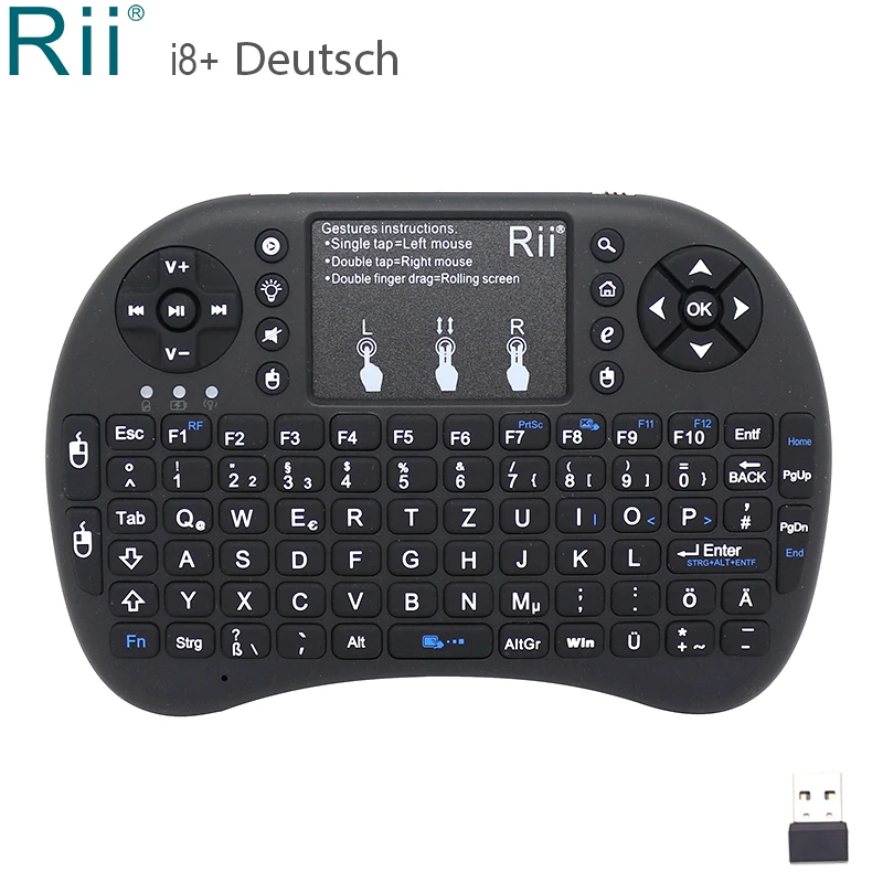 Беспроводная мини клавиатура Rii i8 + немецкая с подсветкой 2 4 ГГц Воздушная мышь
