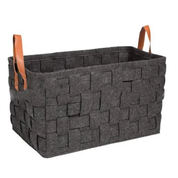 

Foldable Storage Basket Trash Can Handmade Rectangular Felt Cloth Storage Box with Handle Large Toys Towel Clothes Organizer