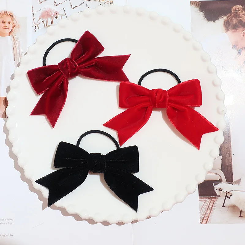 

25 шт./5C Бархатные эластичные повязки для волос с бантом, однотонный бант, держатель для конского хвоста, головные уборы принцессы, модные аксессуары для волос для девочек