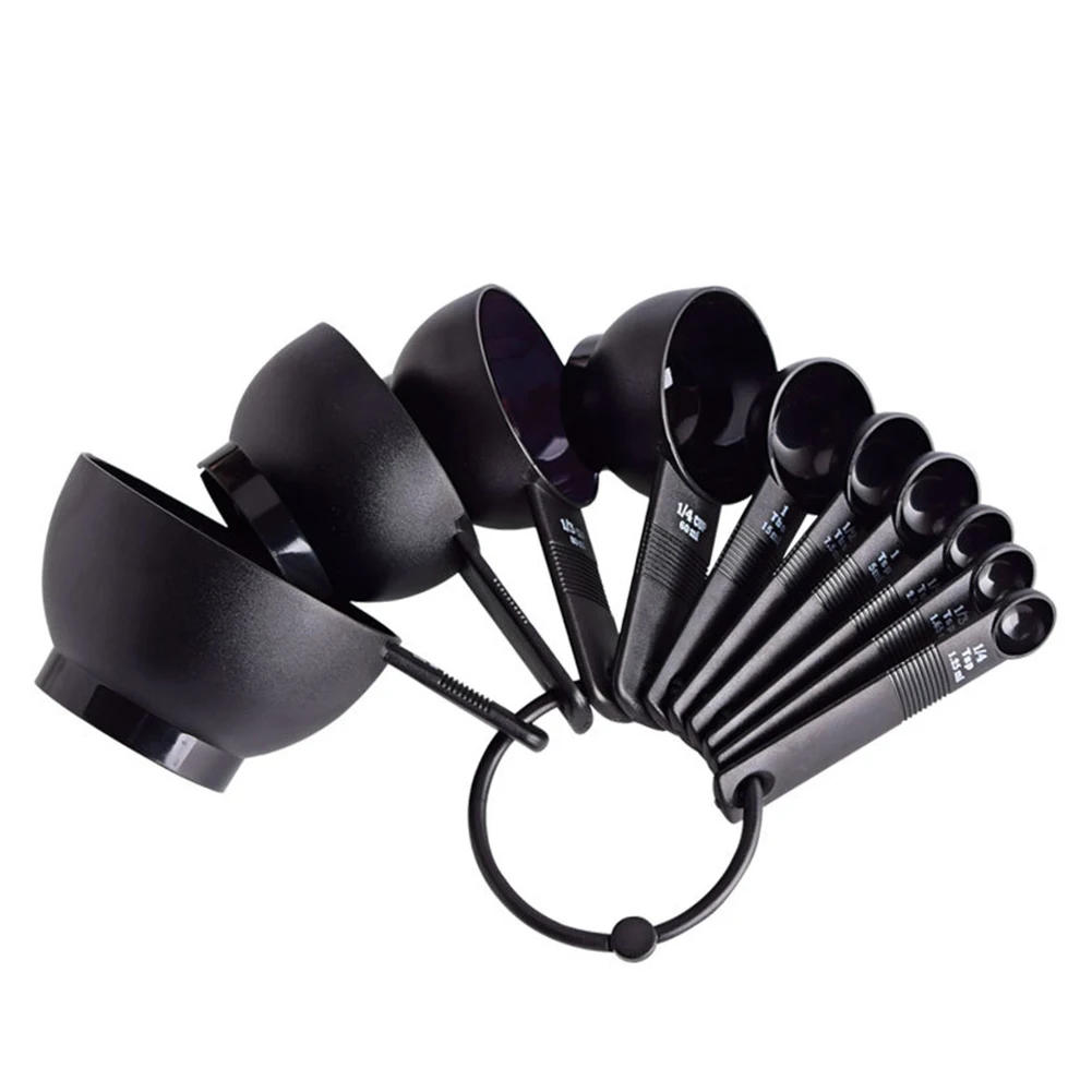 10pcs Scoop Measuring Spoon Set Black Sugar Teaspoon Cake Utensil Cups Baking Useful Kitchen Tools Cooking Plastic Coffee