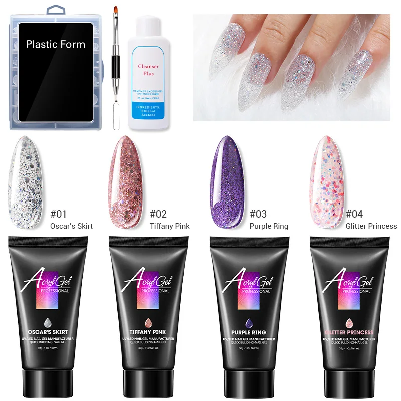 Modelones 7Pcs/Lot 30g Full Set Crystal Glitter Extend UV Gel Nail
