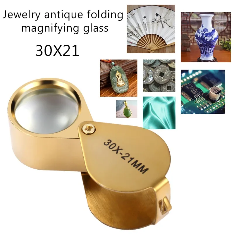 Gold coloured Magnifier 30x 21mm Jewelers folding Loupe Magnifying Glass Triplet 
