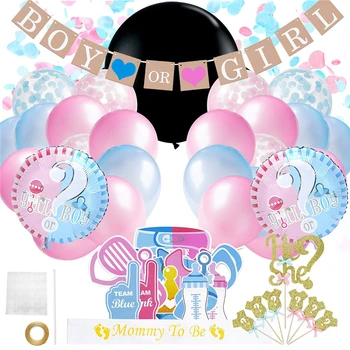 

Baby Shower Theme Birthday Party Decorations Original Gender Reveal Balloons Boy or Girl Banner Photo Props Cupcake Toppers