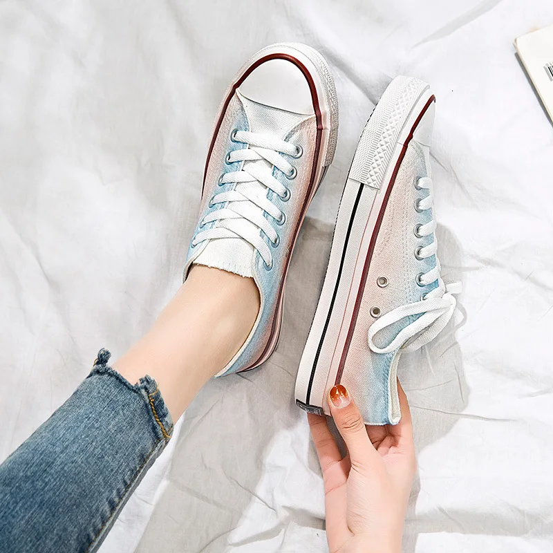 

2019 Gradual Change Color Low Help Canvas Shoe Schoolgirl Tide Shoes Port Flavor Board Shoes Zapatos De Mujer Sneakers