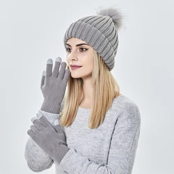 Winter Knitted Beanies Hats Women Solid Thick Warm Skullies Hat Female Bonnet Beanie Caps Outdoor Riding Sets