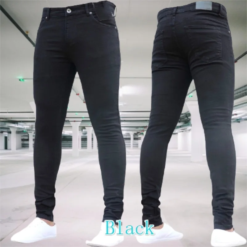 Man Pants Retro Washing Zipper Stretch Jeans Casual Slim Fit Trousers Male Plus Size Pencil Pants Denim Skinny Jeans for Men