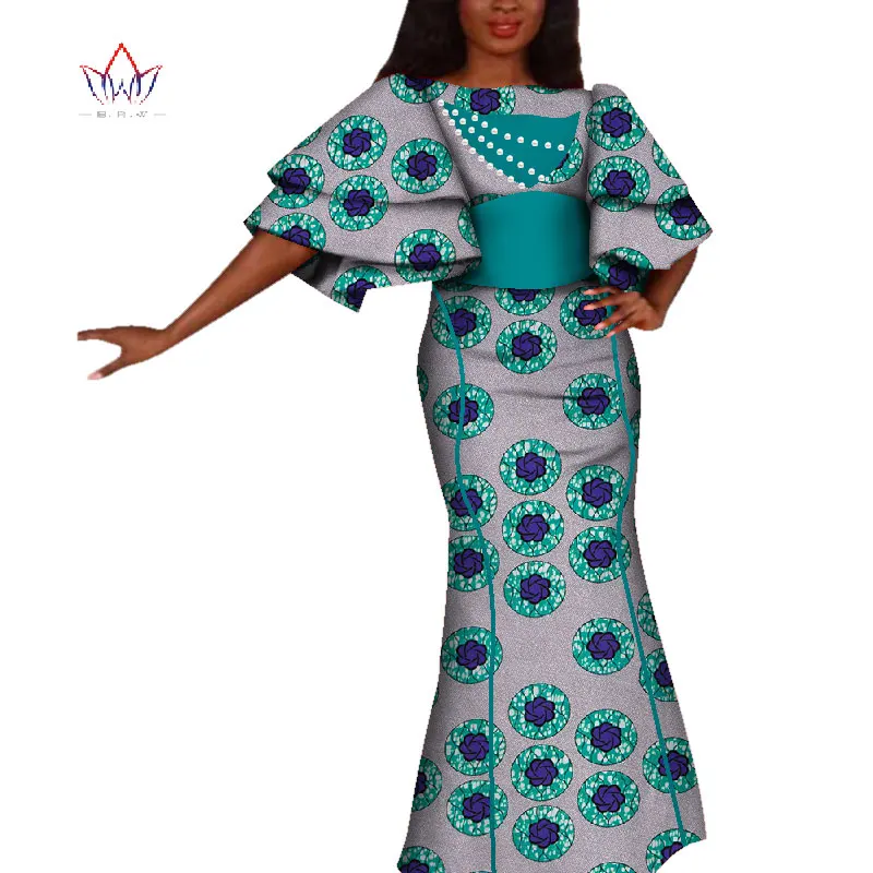 Дашики африканские платья для женщин Базен нигерийские элегантные африканские платья с принтом элегантное платье высокого качества BRW WY4229 - Цвет: 3