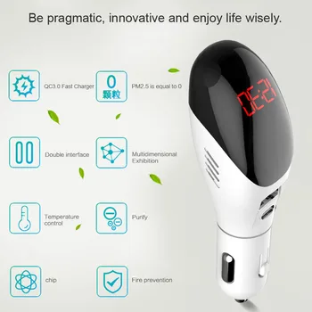 

Mini Car Air Purifier Car Charger 3.1A Dual USB Port with Anion Purifier with Current Voltage Digital Display for phone