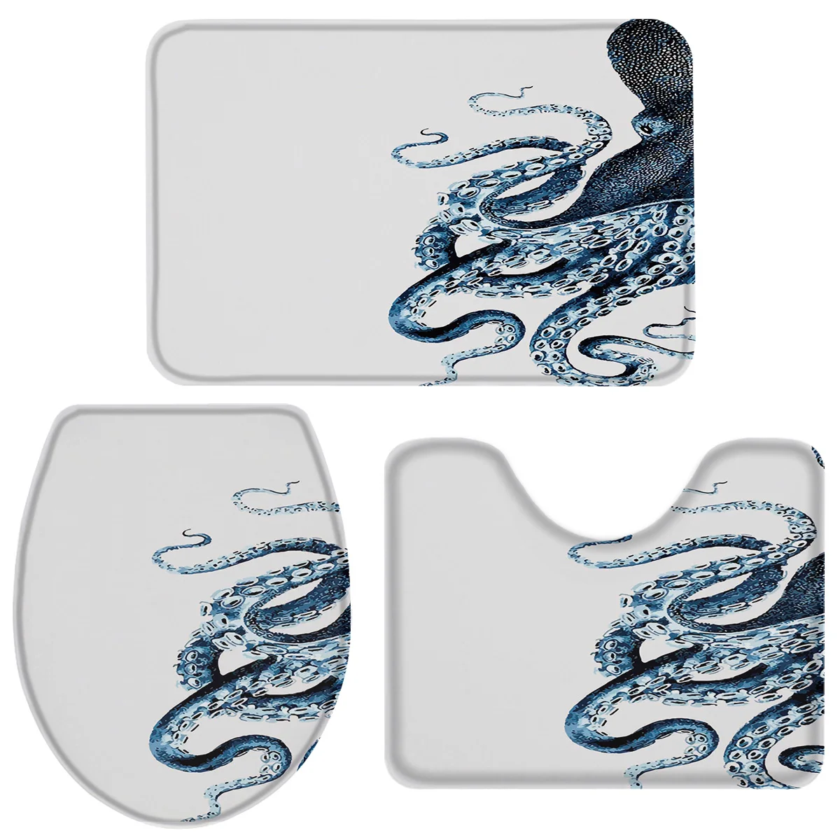 3 Pieces Bathroom Set Octopus Cthulhu Bath Toilet Cover Mat Pedestal Rug Non-Slip | Дом и сад