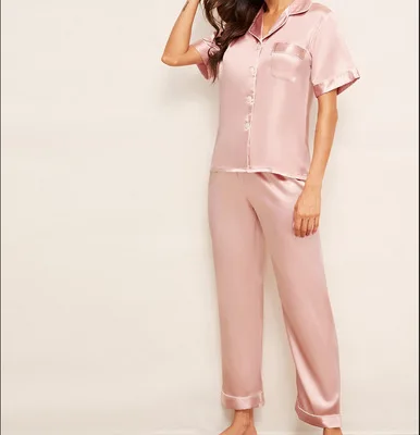 Daeyard женская пижама Летняя шелковая рубашка с короткими рукавами и пуговицами и штаны комплект из 2 предметов Pj женская пижама домашняя одежда