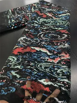 

African Lace Fabric 2020 High Quality Lace Sequins French Lace Tulle Mesh Fabric Latest Nigerian Lace Fabrics Sewing YA3455B-1