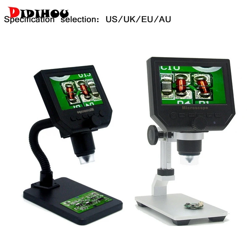 

600X HD LCD Digital Microscope US/EU/UK/AU Electronic Microscope Magnification Endoscope Repair Magnifier with Metal Stand