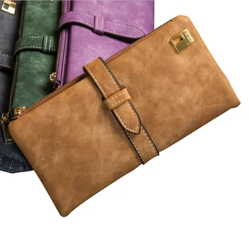 

Luxury Wallet Women Designer Brand Famous Double Fold Long Handbag, Drawstring Nubuck Leather Zipper Wallet, Female Handbag