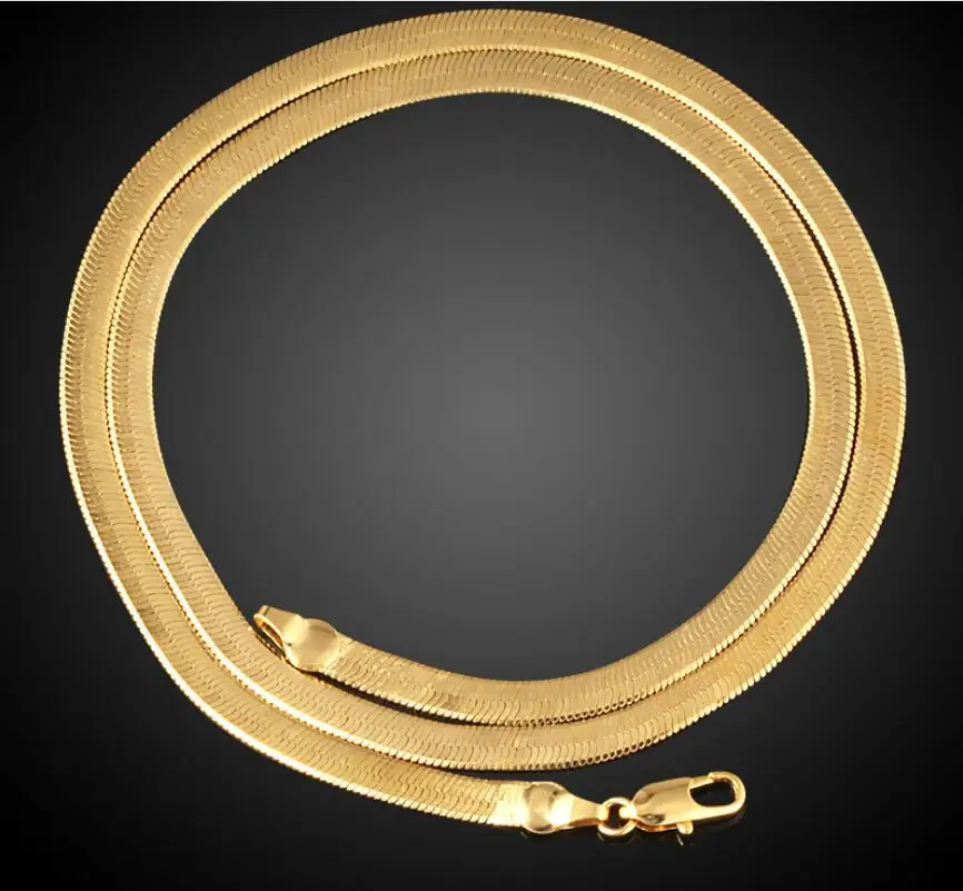 7 мм 10 мм Мужская хип-хоп нержавеющая сталь золотой цвет плоская змеевидная цепочка женское ювелирное ожерелье