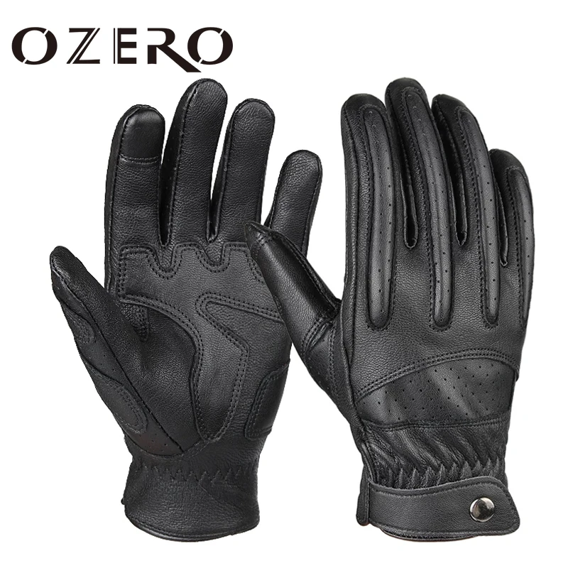 OZERO Mens Touch Screen Gloves Leather Motorcycle Glove Outdoor sport Full Finger Cycling Mountain Bicycle Guantes Moto Gloves