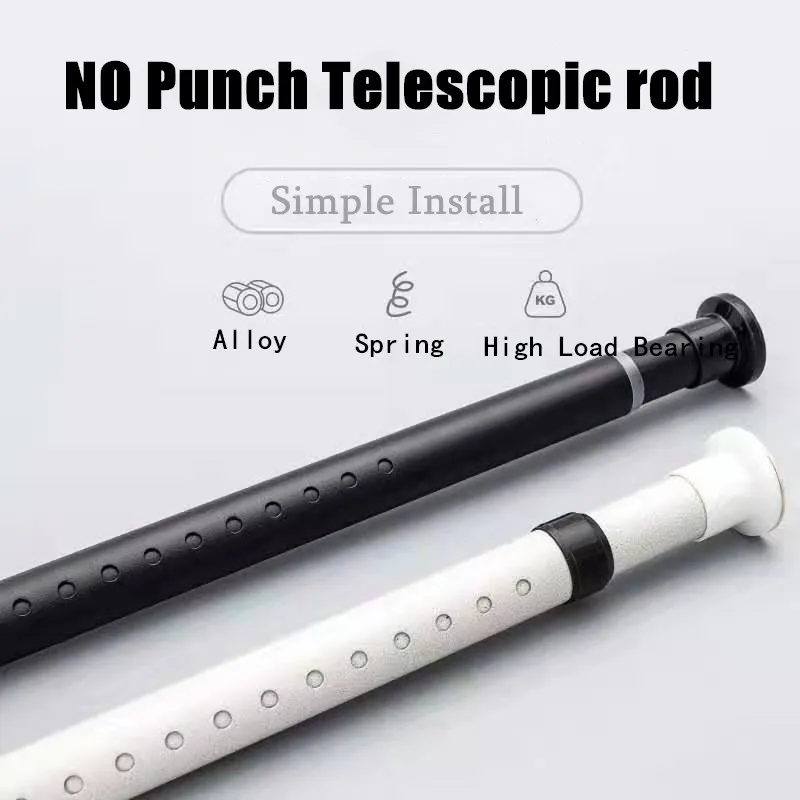 No Punch Telescopic Curtain Rod Bedroom Bathroom Home Curtain Pole Clothes Pole Thick Adjustable Shrink Hanging Rod Support Pole