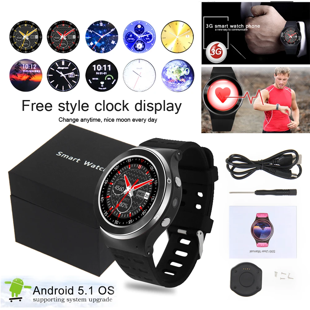 

Clearance Price 8GB S99 GSM 3G Quad Core Android 5.1 Smart Phone Watch GPS WiFi Bluetooth Sport Watches JANN25 D