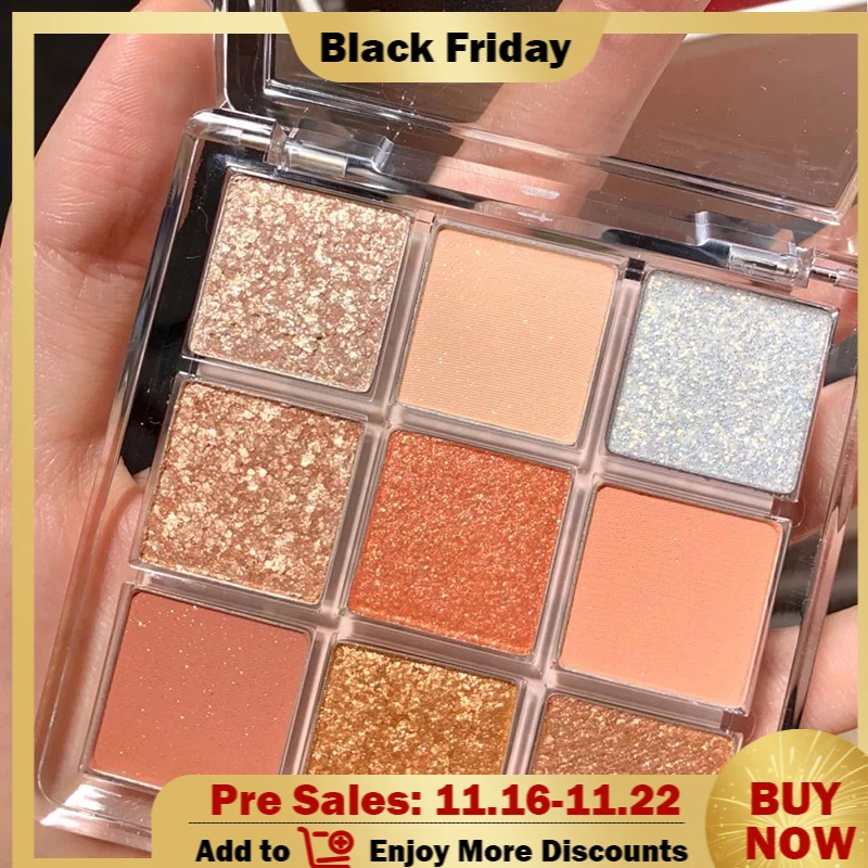 

9 Colors Glitter Eyeshadow Palette Pearlescent Matte Acrylic Maquillaje Waterproof Long-lasting Pigment Smoky Eyeshadow