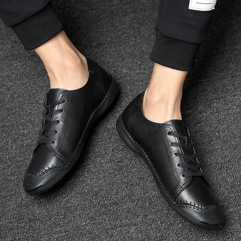 Men Genuine Leather Casual Shoes Lightweight soft walking driving shoes Brand Men Flats Shoes Men outdoor sneaker*9818