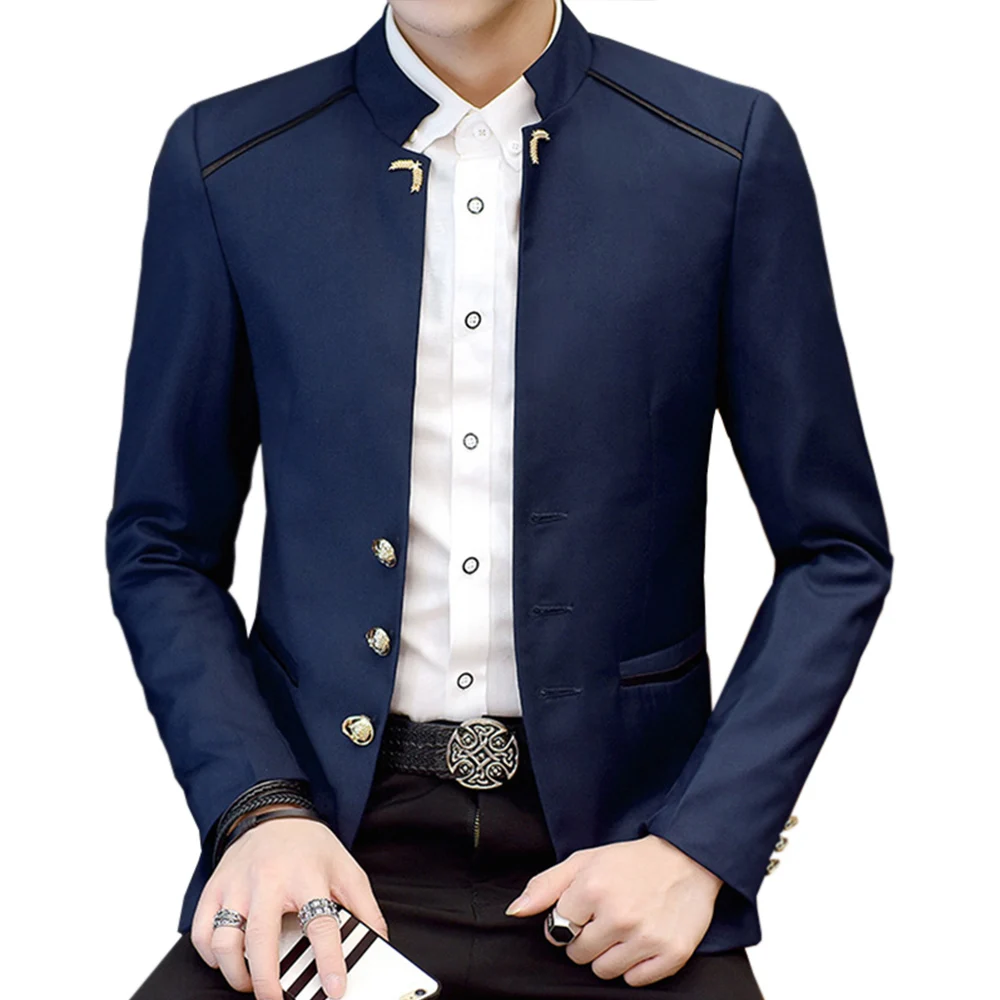 

Nice Tide Men Formal Work Slim Blazer For Spring Autumn Winter Fashion Stand Collar Full Sleeve Man Casual Blazer Marry Blazer