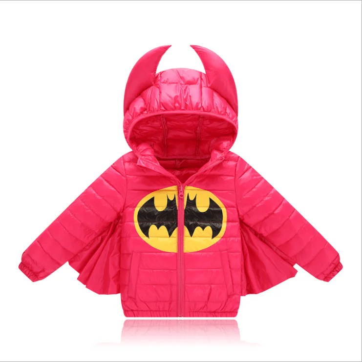 Детский пуховик с Бэтменом короткая куртка новинка года, пуховик для мальчиков и девочек мягкая ручка, серия детской одежды - Цвет: Арбузно-красный