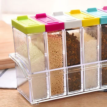 

6 Pcs/Sets Kitchen Seasoning Spice Box Plastic Spice Jar With Lid Can Sugar Organizer Box Home Storage Organization Accessories