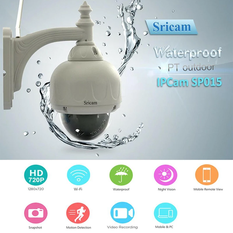 

Sricam SP015 Wifi IP Camera Wireless 720P HD CCTV Wireless Surveillance IR-Cut Security Waterproof Outdoor Dome Camera