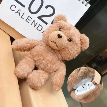 

Winter Cute Plush Bear for Apple Airpods Case1 2 Teddy Bear Bags for Cartoon Headphones Case Box Brown Charms