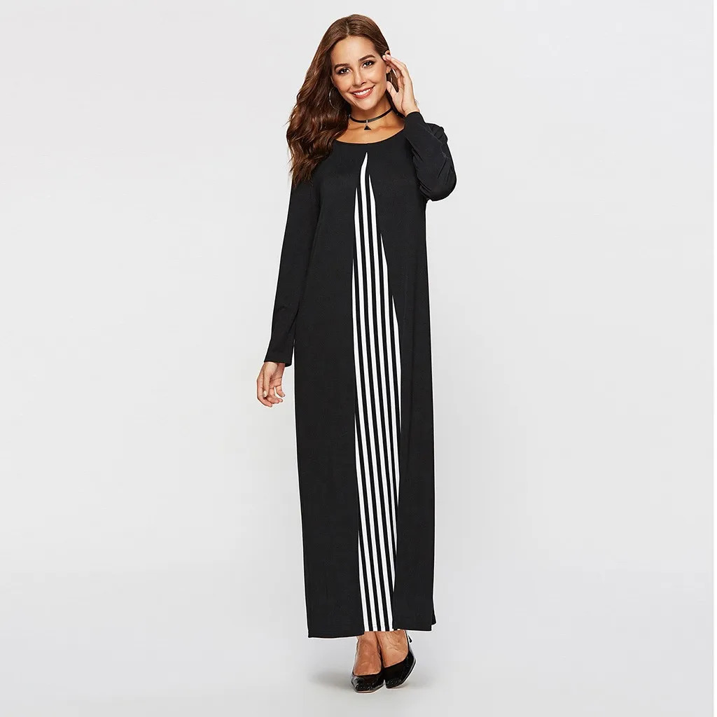 Черные платья с круглым вырезом и длинным рукавом Стильное женское вечернее