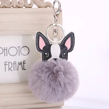 

Faux Rabbit Fur Ball Dog Keychain For Bags Pompom Key Chain Pom Pom Porte Clef Fluffy Leather Key Ring Decoration For Bags 2020