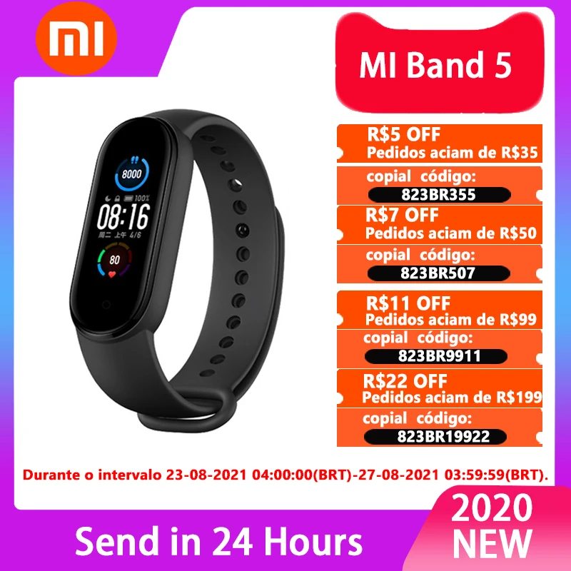 Фитнес-браслет Xiaomi Mi Band 5 смарт-браслет с пульсометром 4 цвета | Электроника