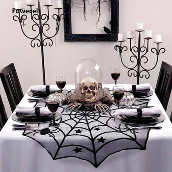 

Fowecelt Round Lace Tablecloth 2020 Halloween Decoration for Home Table Cover Horror Spider Halloween Props Party Supplies