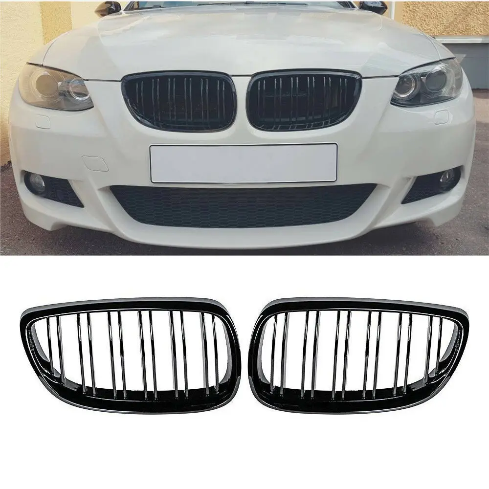 Car Styling front Gloss Matte Black M-color Dual Line Front Grille Kidney Grill For BMW E92 2Door 2