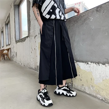 

EWQ / men's wear loose patchwork wide leg pants male dad pants straight black vintage summer new casual pants 2020 tide 9Y2378