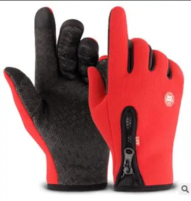 Унисекс Мужские и женские наручные кожаные перчатки, лоскутные меховые варежки, зимний теплый велосипедный двигатель, велосипедные перчатки для кемпинга и активного отдыха - Цвет: Красный