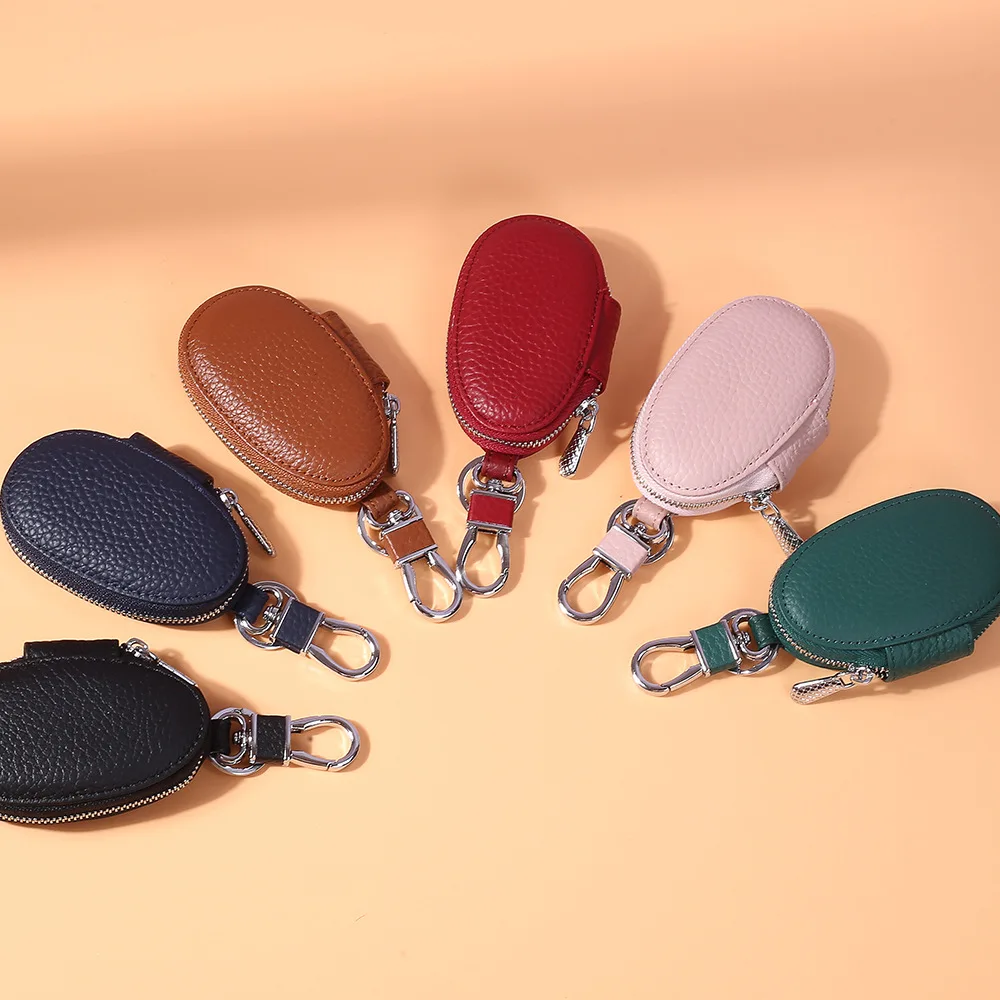 

New Zipper Car Key Wallet Man and Woman Genuine Leather Keys Organizer Pouch Cowhide Keychain Holder Small Key Case