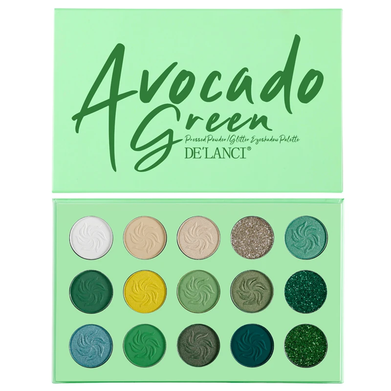 DE'LANCI Makeup Eyeshadow Palette 15 Color Matte Shimmer Pigmented Glitter Eye Shadow Palette Rainbow Neon Make Up Palette-Green DE'LANCI Makeup Eyeshadow Palette 15 Color Matte Shimmer Pigmented Glitter Eye Shadow Palette Rainbow Neon Make Up Palette-Green