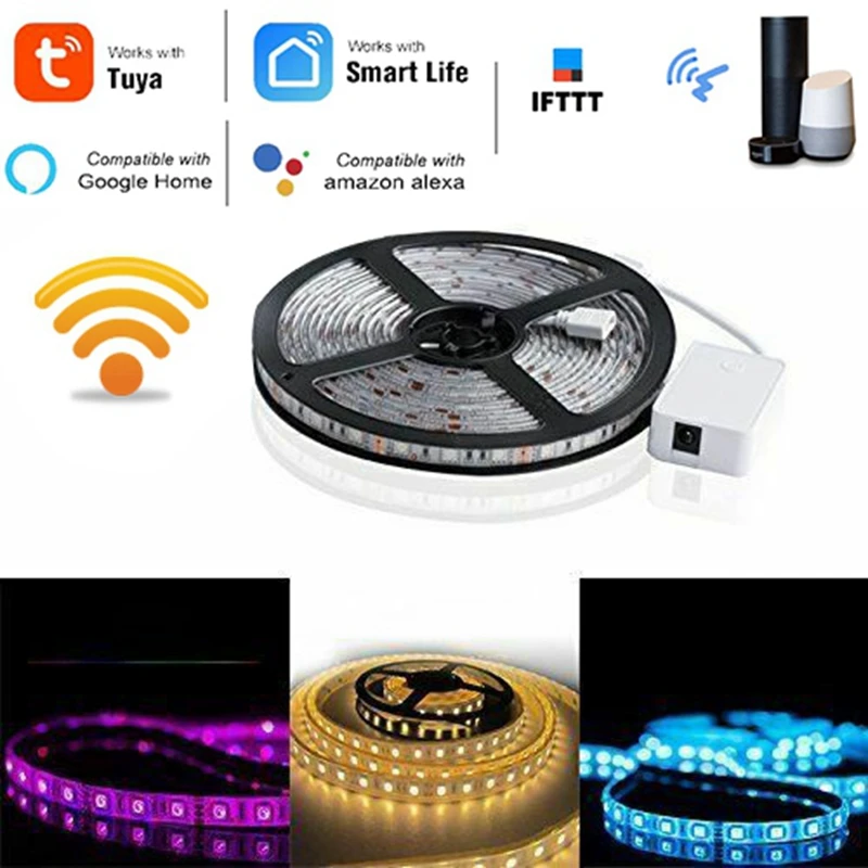 

5050 WiFi LED Strip Lights IP65 Waterproof 5 Meter APP Controlled RGB Intelligent LED Band Light Work with Alexa, Google Home