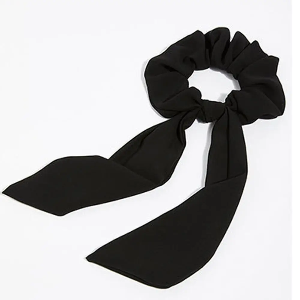 Boho Style Printed Ribbon Bow Hair Scrunchies Elastic Hair Bands Women Elegant Polka Dot Knotted Scarf Hair Accessories Headwear - Цвет: 27-Black