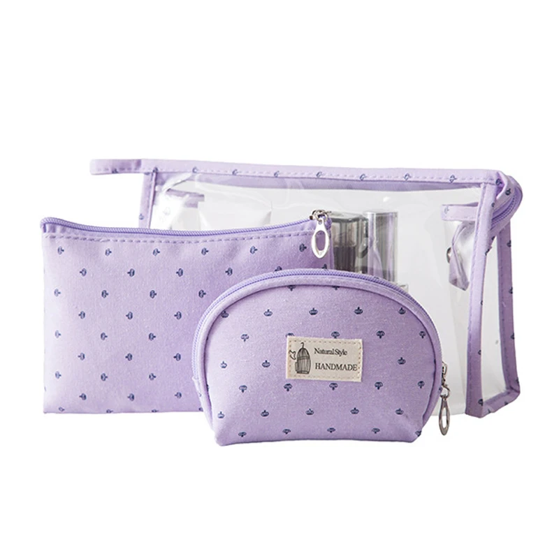 Purple 3 шт. прозрачная косметичка из ПВХ, Женская дорожная сумка для хранения, прозрачные косметички на молнии, косметический Чехол, косметичка для ванной, Органайзер - Цвет: Purple